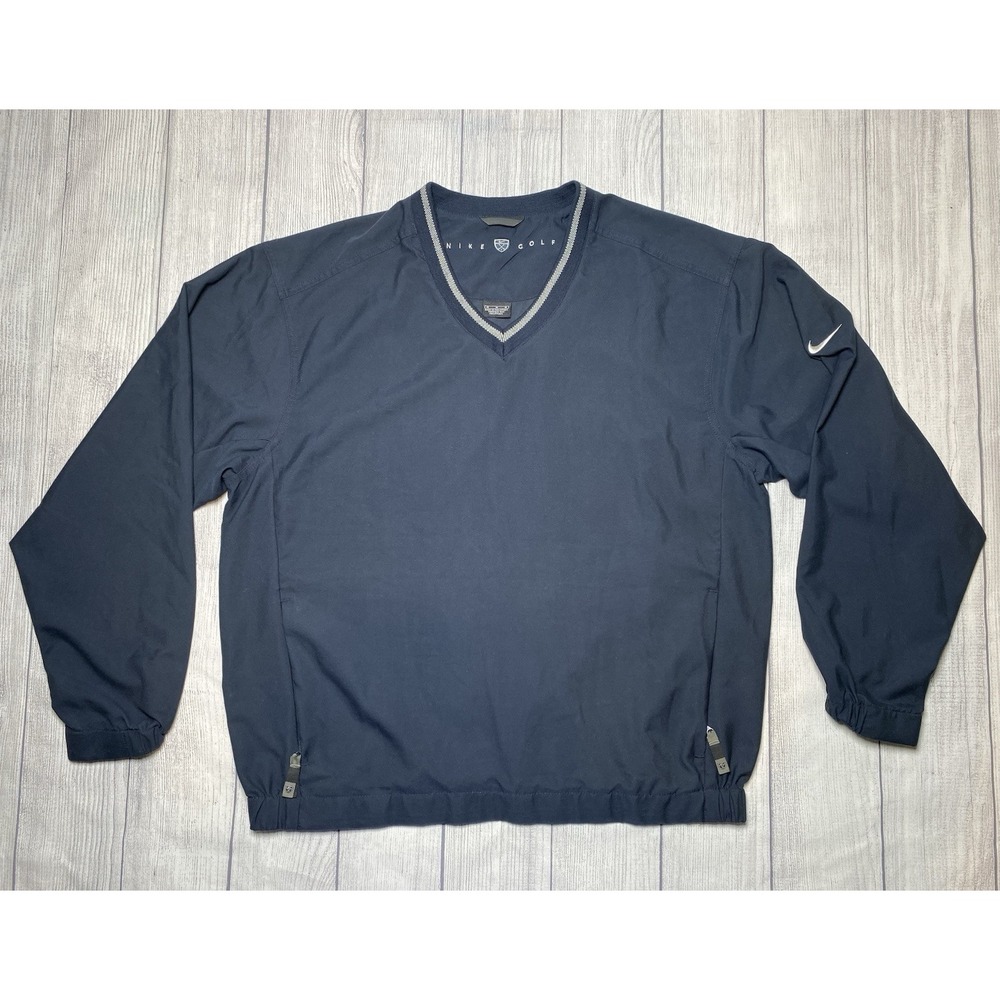 Men's MEDIUM Nike Golf Pullover V-neck Windbreaker Jacket Navy Long Sleeve Y2K